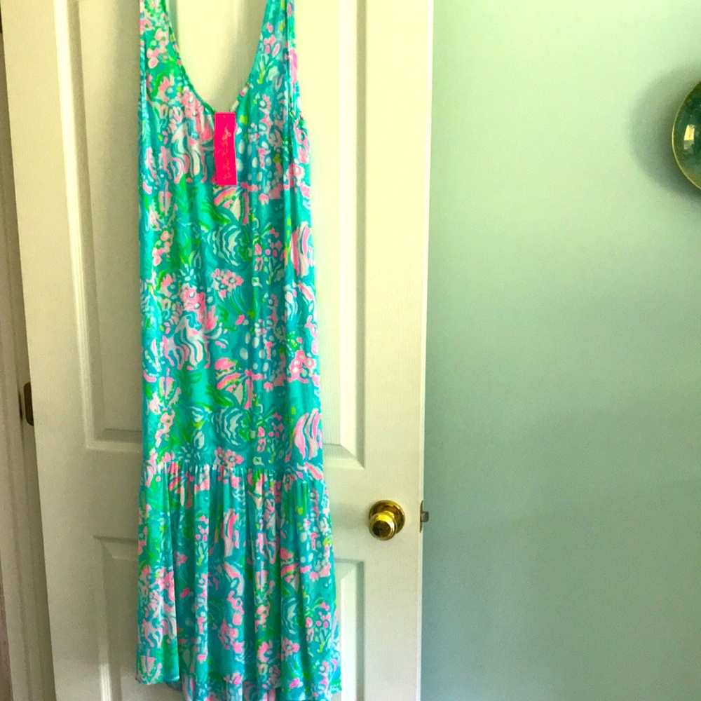 NWT Lilly Pulitzer XL Camellia Coverup in Aqua blue vista - Picture 2 of 10